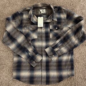 PM Men's Navy and Gray Plaid Casual Shirt